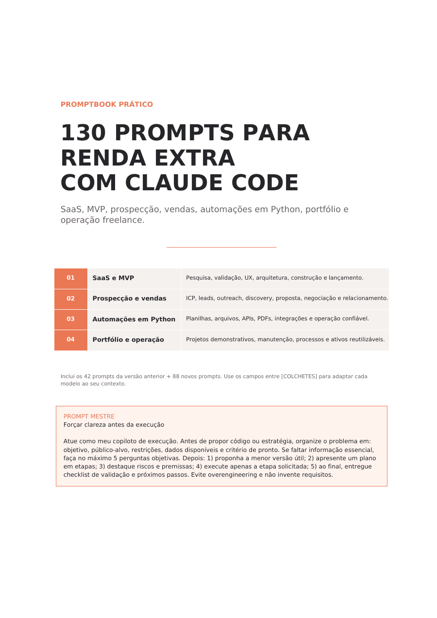 Capa do Promptbook 130 Prompts para Renda Extra com Claude Code